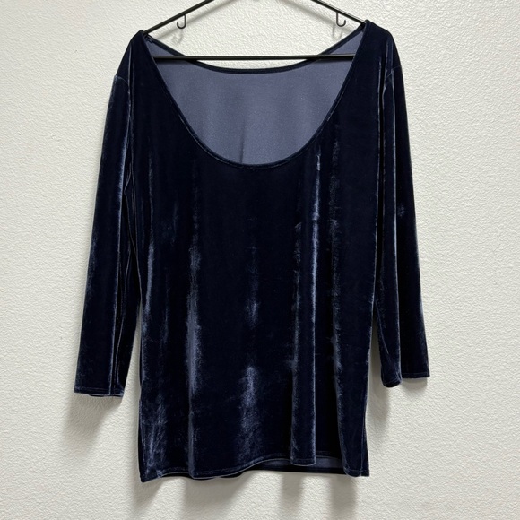 Deep Blue Velvet 3/4 sleeve top scoop back holiday new years XL Banana Republic - Picture 3 of 9
